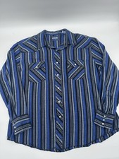Vintage Wrangler Western Shirt Mens XXL Black Blue Striped Pearl Snap Flannel