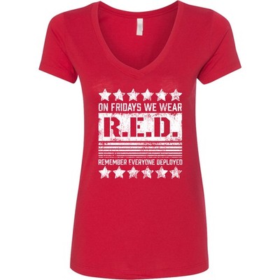 Inktastic On Fridays We Wear R.E.D.- Remember Everyone Women's V-Neck T-Shirt
