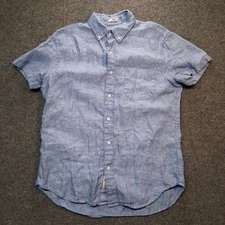 j crew button dow n shirt men's medium SLIM short sleeve  100% Irish linen