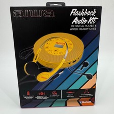 AIWA Flashback Audio Kit Retro CD Player Bluetooth Wired Headphones Yellow