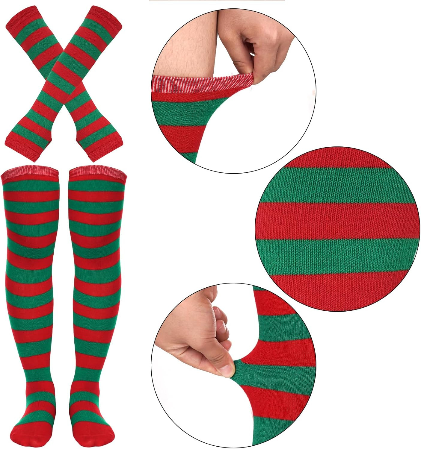 Women's Striped Knee High Socks, Over Knee Thigh High Socks, Arm Warmer and Fing