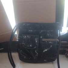 Women s Black Patent Croc Embossed Small Cros...