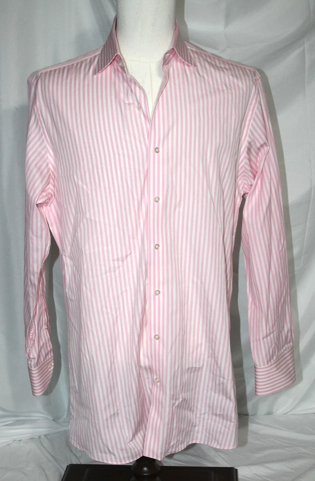 PROPER CLOTH Camisa Hombre 16.5 Rosa Bengala Rayas Stanton 120s Broadcloth Foto 3 de 4
