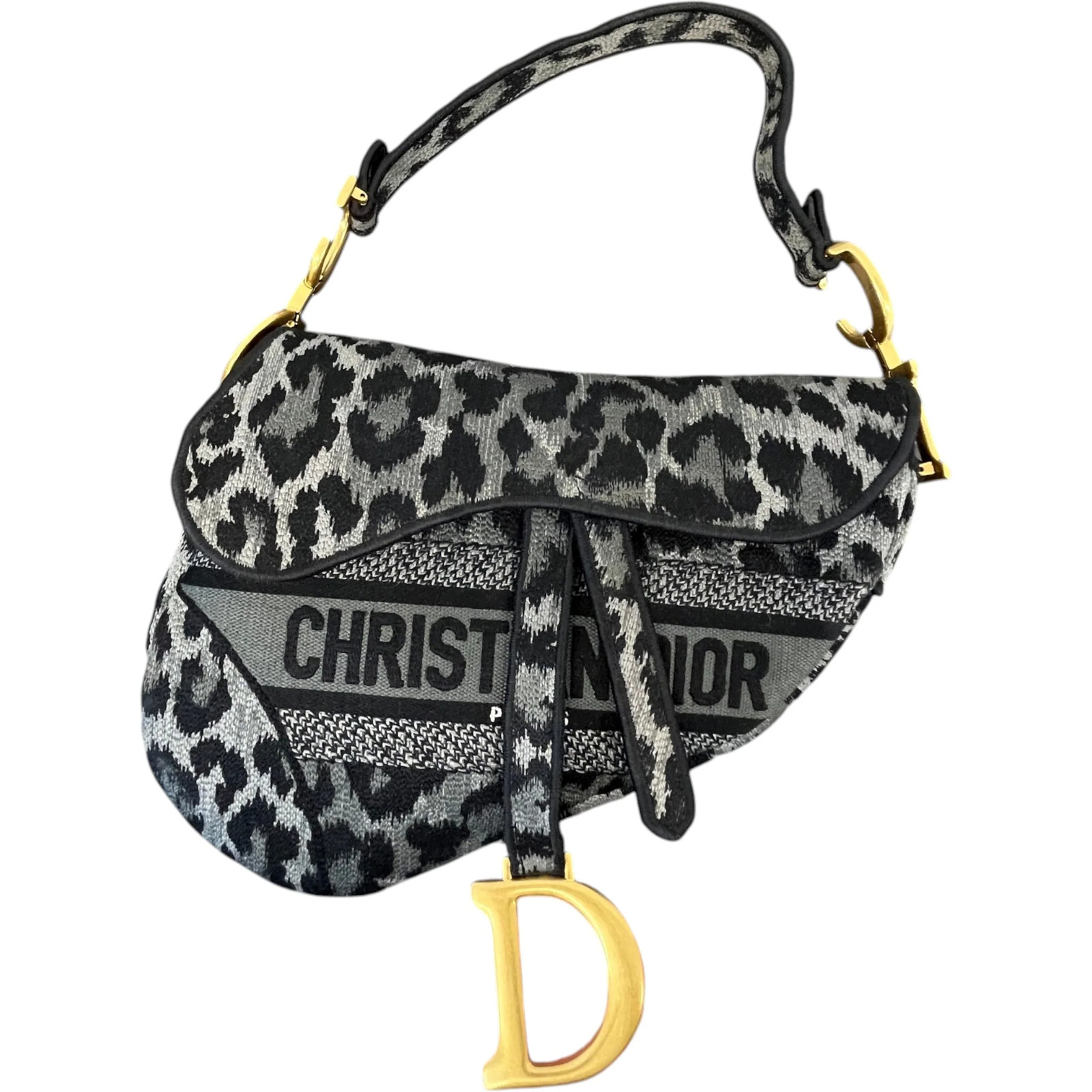 Dior Women's Leopard Saddle Bag Charcoal