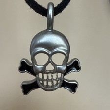 Skull Crossbones Charm Pendant Necklace Adj. black Cord Tie Closure, metal
