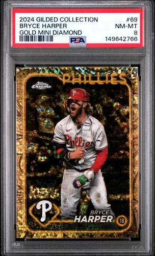 BRYCE HARPER 2024 Topps Gilded Collection Gold Mini Diamond /50 #69 PSA 8