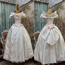 Vintage Off the Shoulder Wedding Dresses with Pink Flowers Satin Bridal Gowns