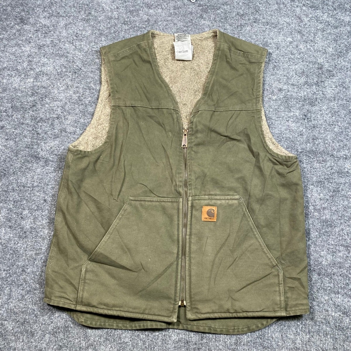 Carhartt Mens V26 LOV Sandstone Duck Vest Sherpa Lined Olive Green