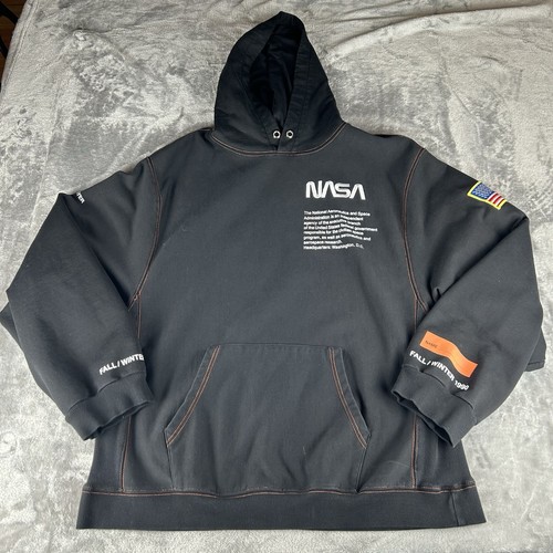 Heron Preston Nasa Felpa con Cappuccio Uomo XL Nera Ricamata Top Cuciture Streetwear - Foto 10 di 13