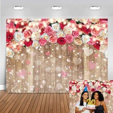 Rustic Floral Brown Wooden Wall Backdrop Women Family Photography 8X6FT