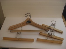 Lot of 6 Vintage Scot Wooden Hangers 4-Skirt Slacks with Metal Clamp, 2-Hangers