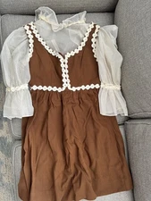 Lorrie Deb Vintage 1960s Brown Cotton Dress with Swiss dot shirt sz 9-10 