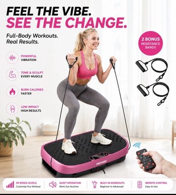 Vibration Plate Whole Body Exercise Fitness Machine W/Resistance Band Pink