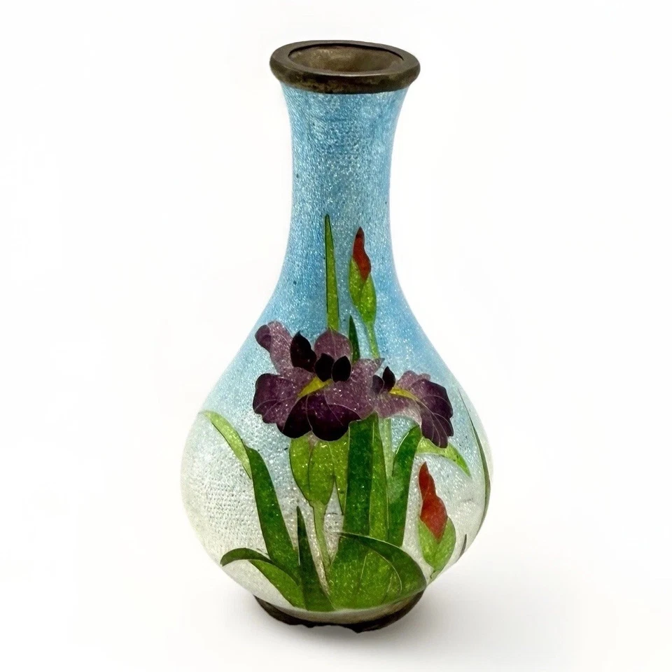 日本明治时代古董 (c1910) 签名 Ota Toshiro Foil Cloisonné Bud 花瓶 4 英寸 — 第 3/4 张图片