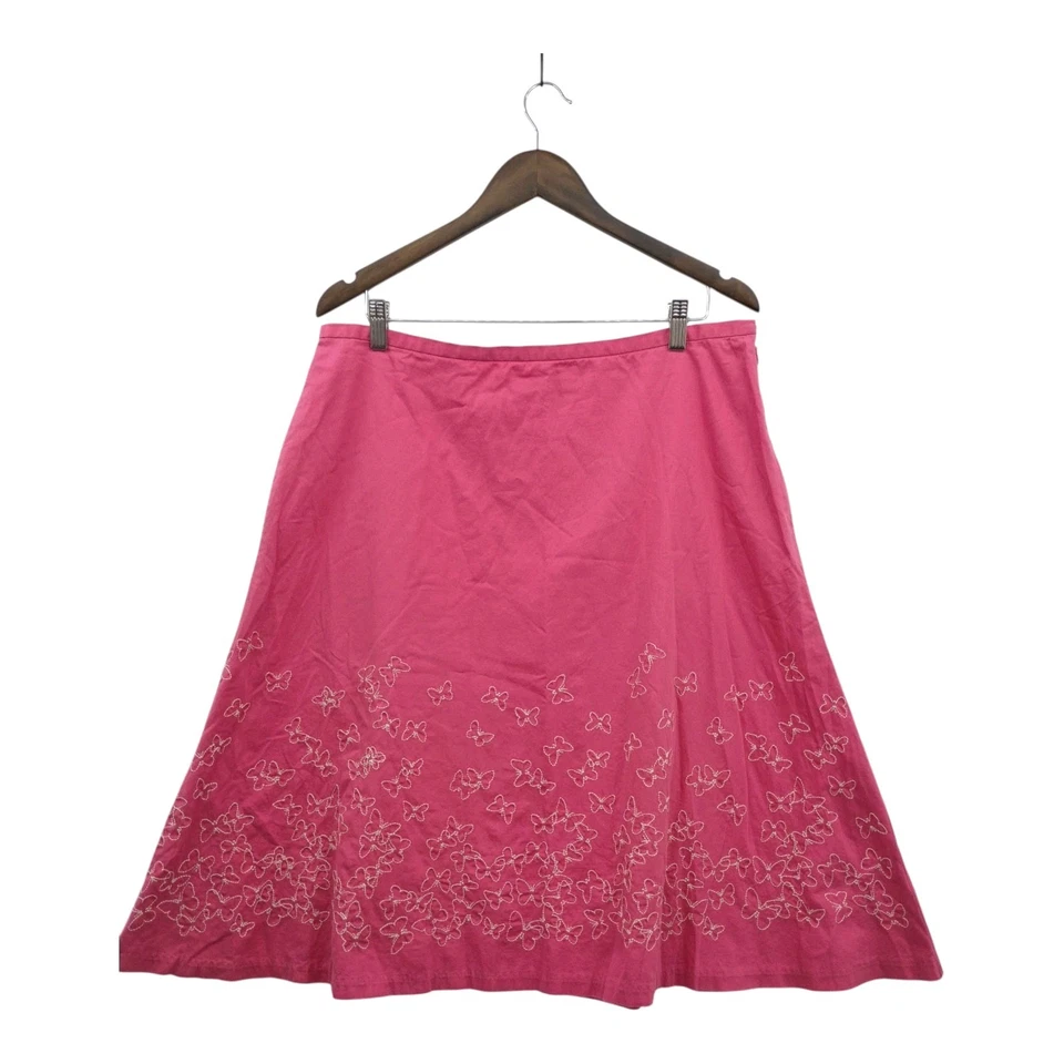 Falda midi Liz Claiborne para mujer línea A algodón bordado mariposa rosa cremallera 16 Foto 2 de 4