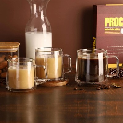 Double Wall 10oz Glass Coffee Mugs   Set of 4