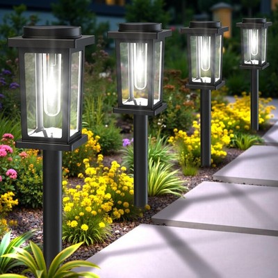 New Solar Pathway Lights Outdoor 12 Pack Powered Garden Waterproof, Auto On/Off