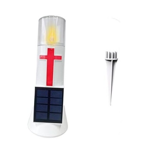 Waterproof Outdoor Solar Powered Flameless Candle LED Light Cross Grave 1PACK
