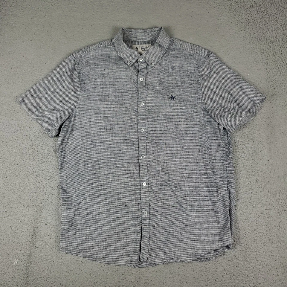 Penguin Shirt Mens Size Large Blue Casual Button Up Short Sleeve - Image 2 of 4