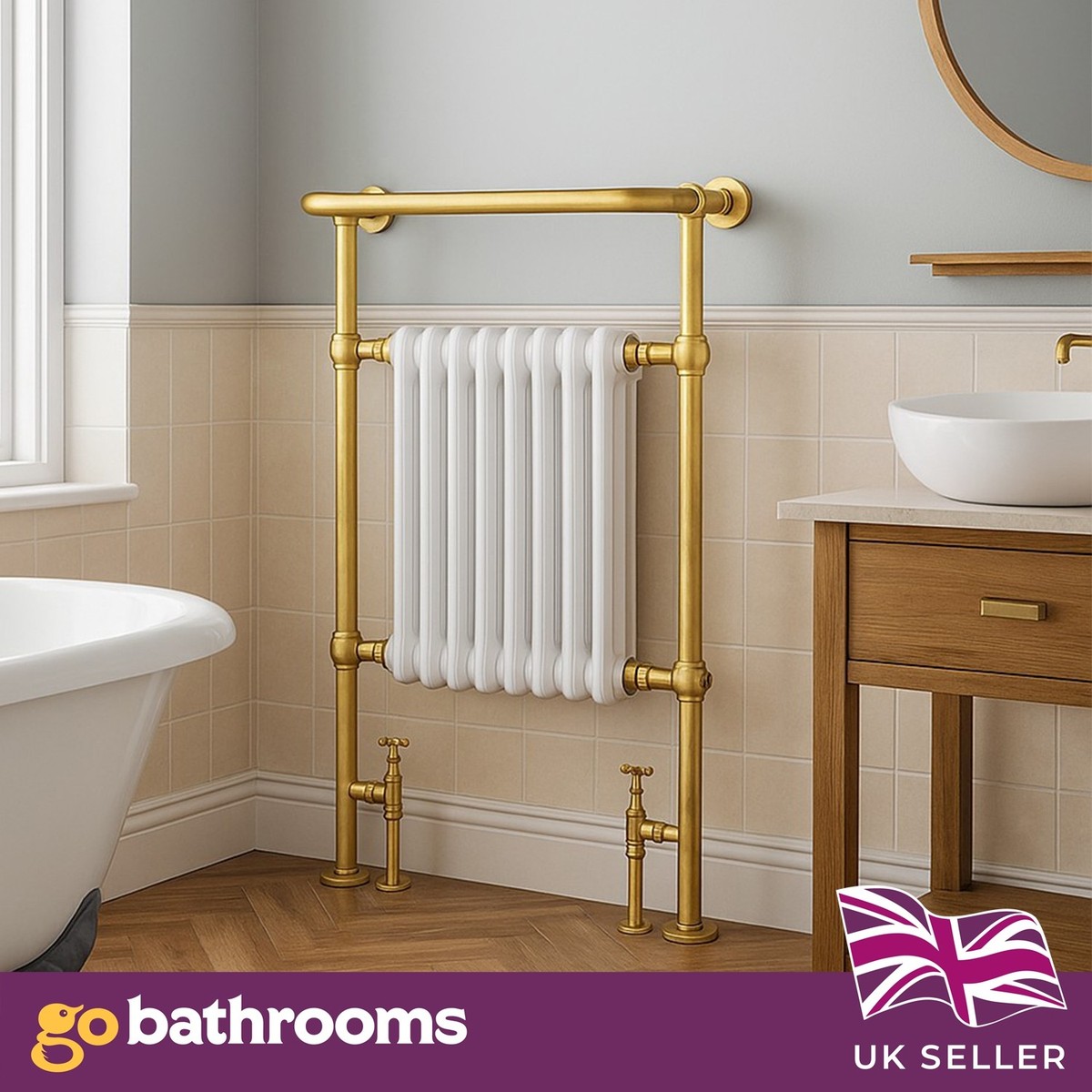 Traditional Gold Heated Towel Rail Bathroom Column Designer