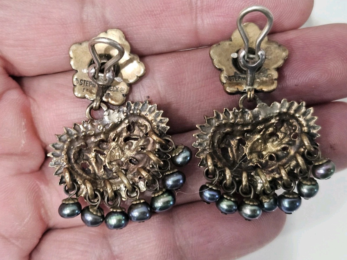 Stephen Dweck Floral Design W/ Tahitian Pearls Sterling Clip