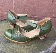 Spring Step L ARTISTE NIOBELLA Green Heeled Mary Jane Leather Shoes 40 9 U