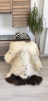 %100 Natural Gotland Sheepskin Rug, Pelt Natural Color, White,beige,Brown