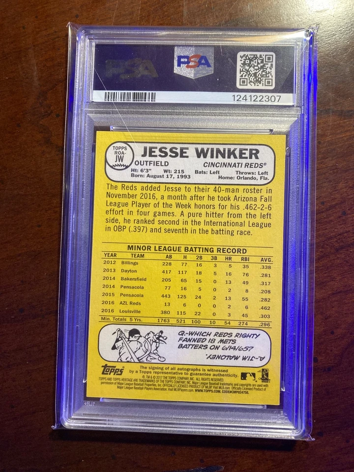 2017 Topps Heritage ROA Real One AUTO Jesse Winker RC Rookie Card PSA 9 Signed - Image 2 of 2