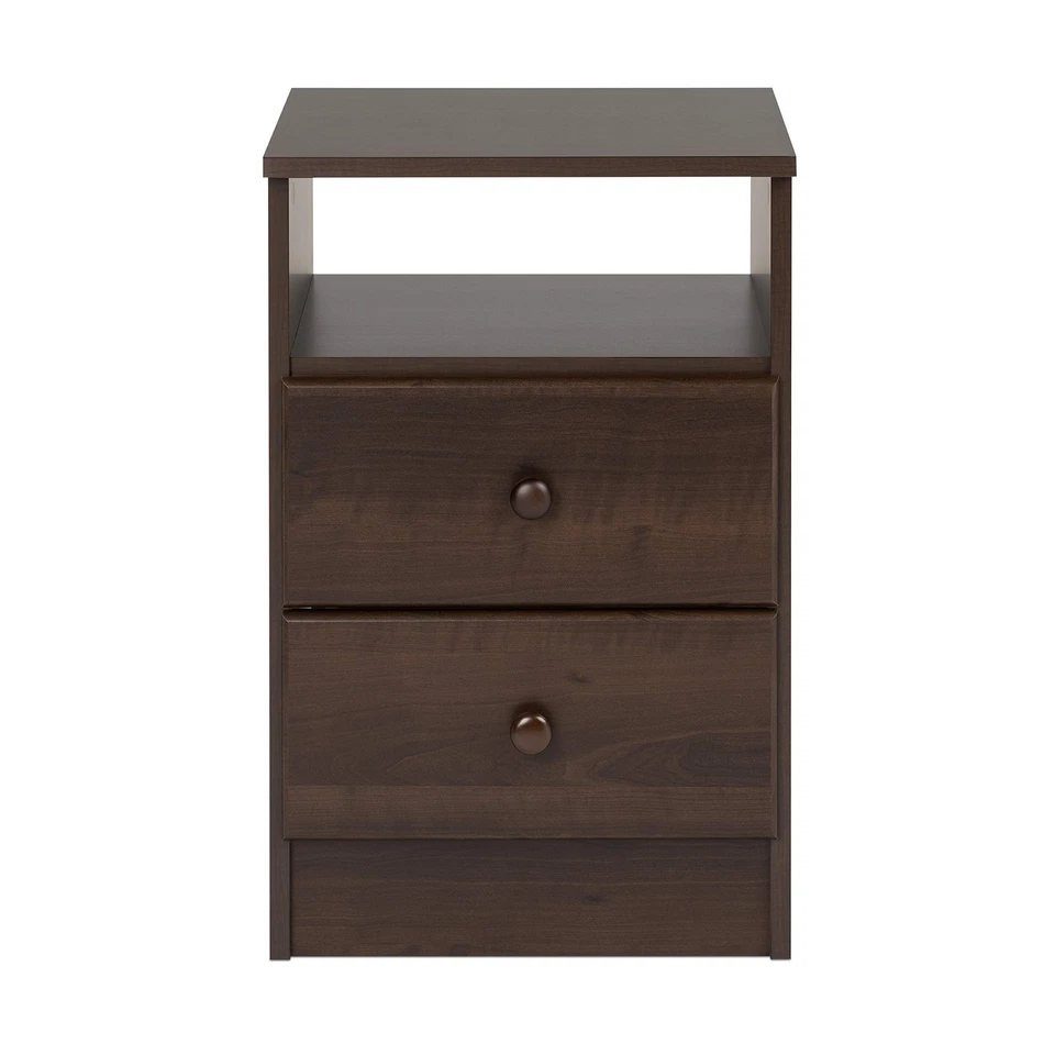 Astrid Simplistic Nightstand Side Table with 2 Drawers and Open Shelf, Functi... - Image 3 of 4