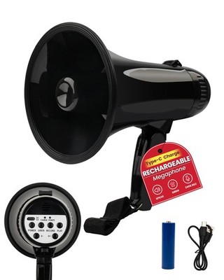 20W Rechargeable Megaphone Speaker with 240s Recording, 300ft Range, Siren