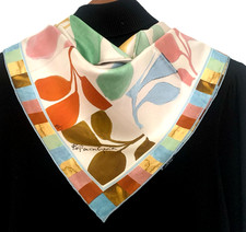 35"x35"Colorful Leaves Print Pure Mulberry Twill Silk 14momme Scarf 88x88cm6-91
