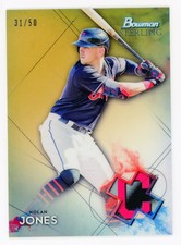 2021 Bowman Sterling Nolan Jones #BSP-47 Gold Refractor /50 – Rookie Card. rookie card picture