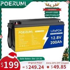 POERUNI 12V 200Ah LiFePO4 Lithium Battery 15000+ Deep Cycle BMS for Solar RV NEW