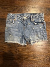 Cat and Jack Youth Girls Jean Shorts Size S 6/7 Blue with Flowers Pre Owned