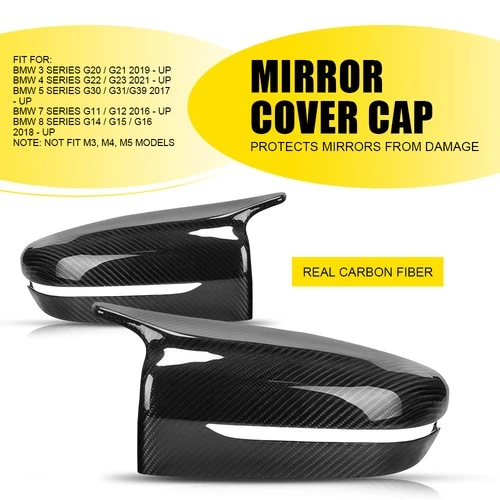 2Pcs Real Carbon Fiber Mirror Cover Caps Fit BMW G20 G21 G22 G30 G11 G14 2016-on