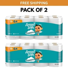 Angel Soft Toilet Paper, 32 Mega Rolls (Pack of 2 × 16),128 Regular Rolls, 2-Ply