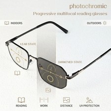 Photochromic, Progressive Multifocal Reading Glasses, Stylish Large Pilot Frame