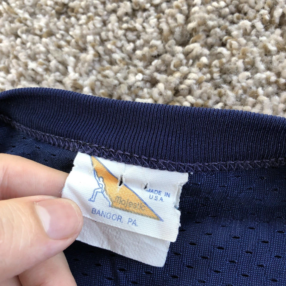 Vintage 70s Majestic Jersey Mens Large Blue Polyester Mesh V-Neck Made In USA - Изображение 4 из 4