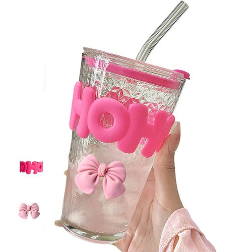 450ml Glass Cups with Lids and Straws Set Drinking Glasses for Beer Iced S6 Z9U2 - Bild 15 von 28