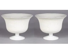 Compote Bowl Vase Glass White Pedestal Base Fluted 8"D 6"Hi Set/2