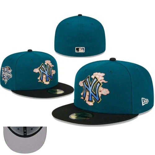 New York Yankees Fitted Hat Embroidered Baseball Cap Sonnenhut Flat Brim Cap - Bild 11 von 39