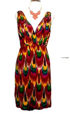 ALICE + OLIVIA Alameda Ikat Print Silk Dress With Back Cut-out Cage Size Small