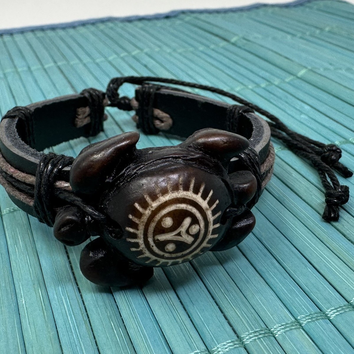 2 Vintage Handmade Braided Leather Turtle Bracelets - Adjustable Unisex Sea Creature Bracelet Set - View #2