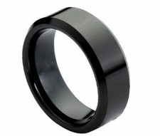 8mm Men's or Ladies Tungsten carbide Black with Beveled Edge wedding band ring