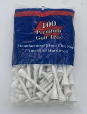 Premium Pro-Strength 100% Solid Hardwood 2" White 100 Golf Tees New