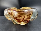 Vintage Barovier Toso Murano Italy MCM Art Glass Gold ZEBRATI 6" Bowl w/ Label