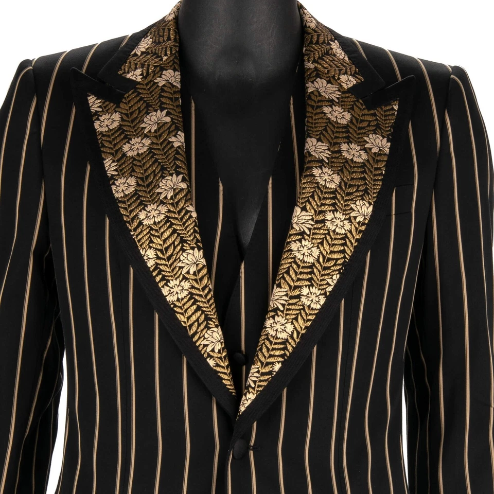 DOLCE & GABBANA Flor Rayas 3 Piezas Jacquard Traje Chaqueta Dorado Negro 13675 Foto 3 de 4