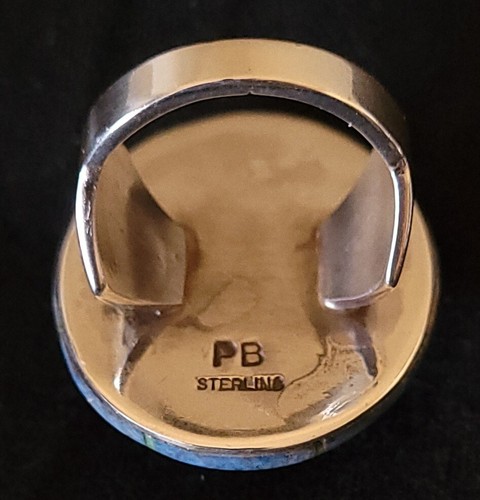 ANILLO DE SEÑORA DE PLATA ESTERLINA NAVAJO TALLA 8 1/2 CON INCRUSTACIÓN DE LAPISLÁZULI DE MEZCLILLA Y PEPITA - Imagen 3 de 7