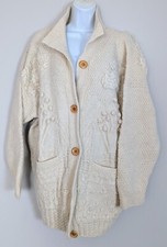 Vintage 1990s Eddie Bauer Ivory Wool Sweater Cardigan Size Large Luxury