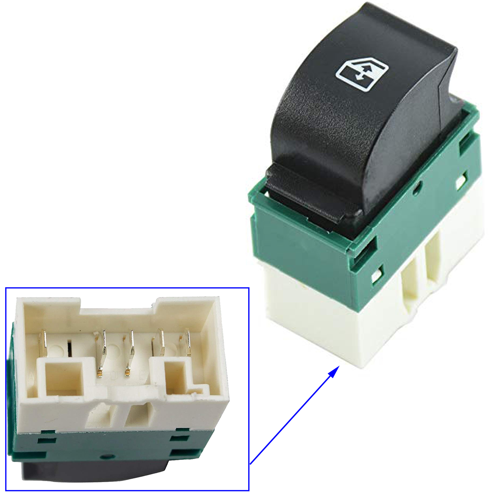 Recambio Ventana Eléctrica Interruptor De Ventana Eléctrica ABSOPRO Para Fiat Doblo/Idea - Lado Pasajero Delantero Derecho, Número OE 735417034, Color Negro Accesorio Eléctrico Coche